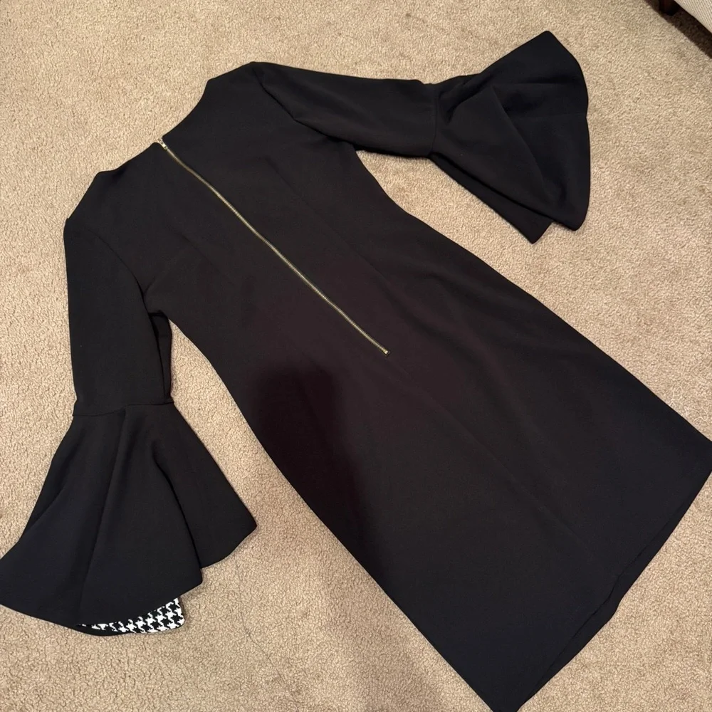 Shelby & Palmer Black Dress with Houndstooth Sleeves